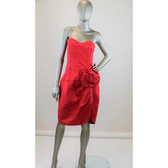 Vintage 1980s Gunne Sax Red Strapless Glitter Dress Medium - Picture 6 of 6